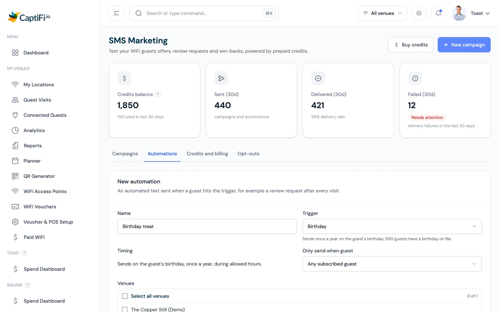 Setting up an automated birthday text in CaptiFi with a ready-made message template