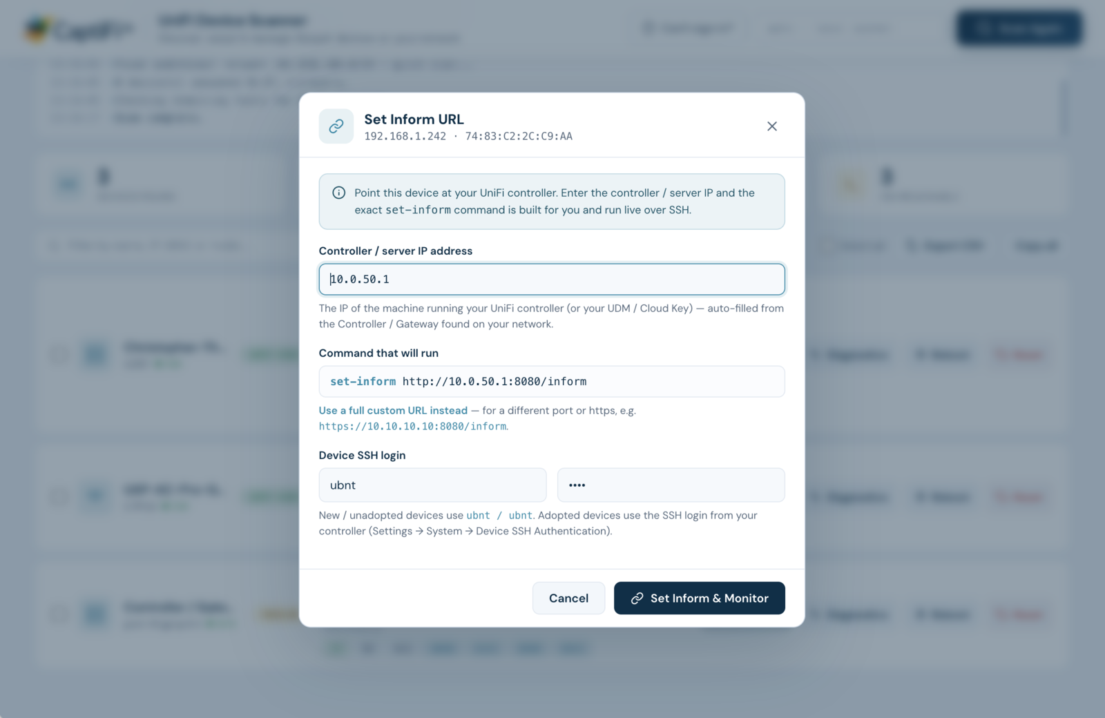Set Inform dialog